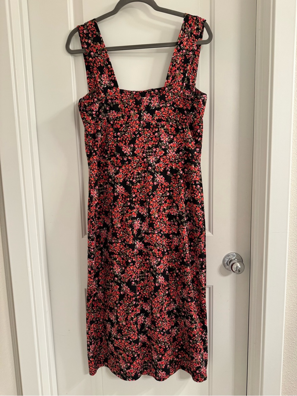 Socialite Black Midi Dress with Red Floral Print